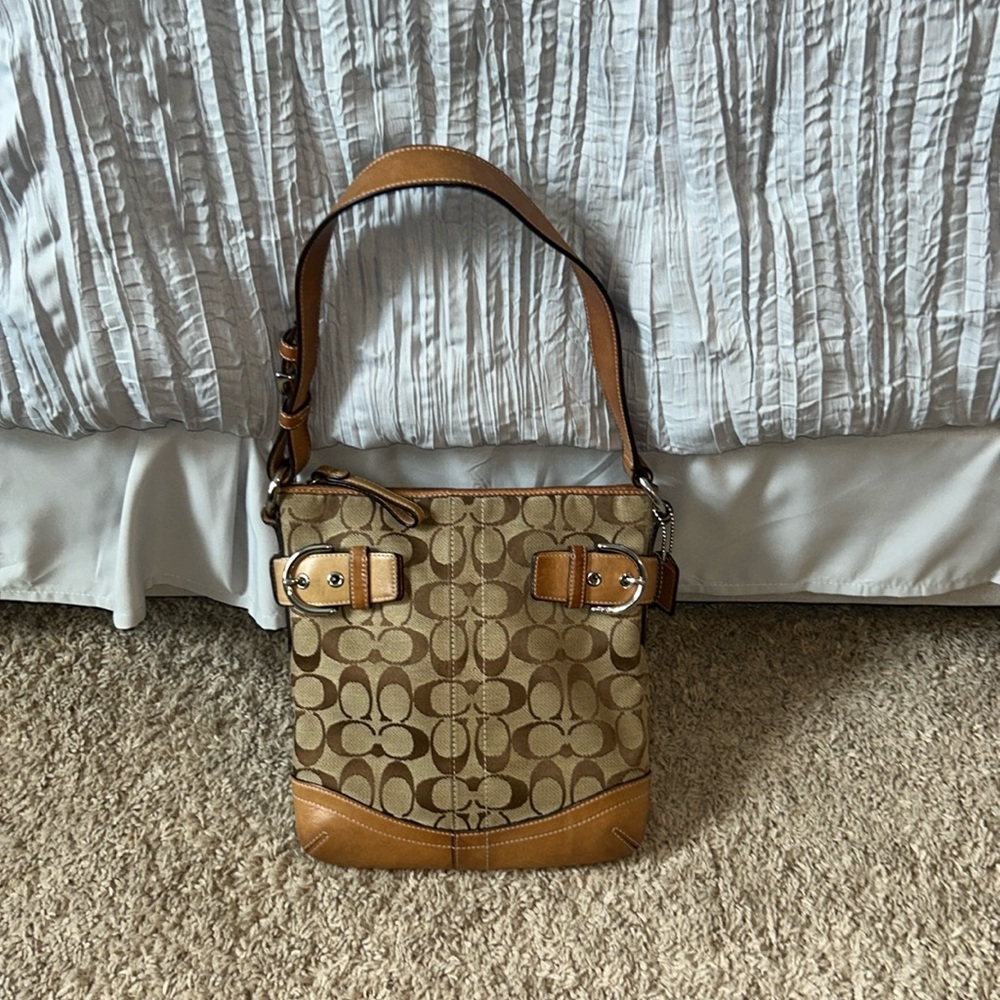 Coach small tan shoulder purse